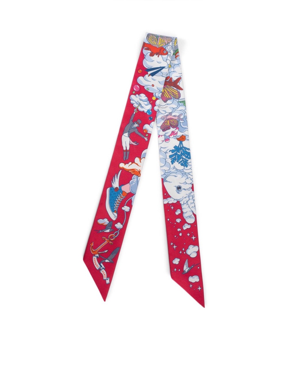 Hermès "Sur Mon Nuage" Fuchsia Silk Twilly Scarf